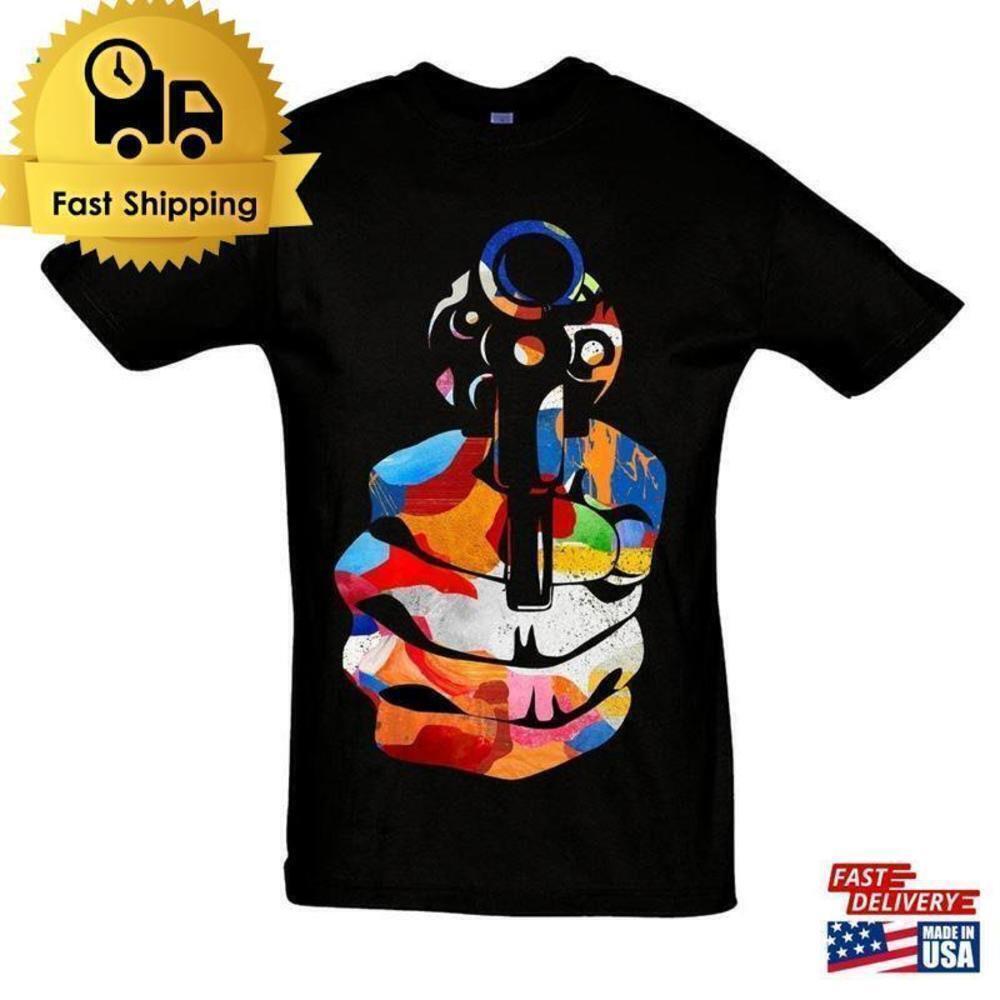 Weapon Creak Pistol Shirt, Gangster Graphic Print Unisex Cotton Fan Tee